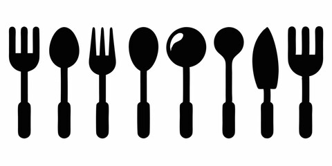 Poster - Line art cutlery and plate icon set