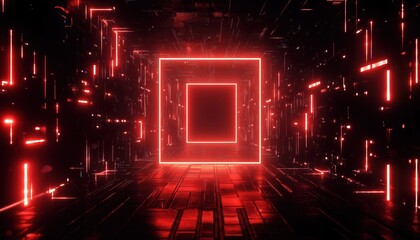 Poster - Glowing Neon Rectangular Frame On Dark Background: Empty Techno Backdrop With Shining Effects. Illuminate Your Space With This Captivating Design.