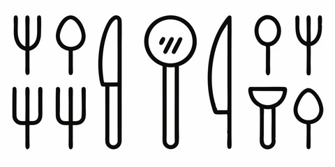 Poster - Line art cutlery and plate icon set