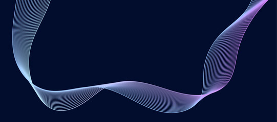 Poster - Abstract glowing wave lines on dark blue background. Dynamic wave pattern. Modern flowing wavy lines.