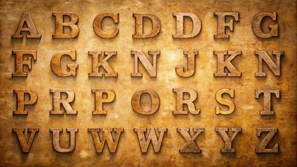Aufkleber - Golden alphabet letters arranged in rows on an aged parchment background