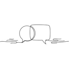 Poster - Vector art of Two speech bubbles in continuous line drawing isolated on white background, representing communication, dialogue, and conversation in a minimalist style.