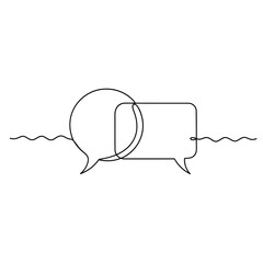 Poster - Vector art of Two overlapping speech bubbles in a continuous line drawing isolated on white background, symbolizing communication, conversation, and the exchange of ideas