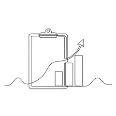 Poster - Vector art of Clipboard with graph and upward arrow in a continuous line drawing isolated on white background, representing business growth and financial success