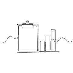 Poster - Vector art of Clipboard with bar graph and wavy line isolated on white background, representing business data analysis, financial reports, and strategic marketing planning