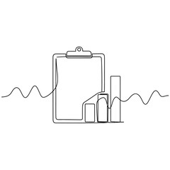 Poster - Vector art of Clipboard with bar graph in continuous line art drawing isolated on white background, representing business data, finance, and statistical analysis