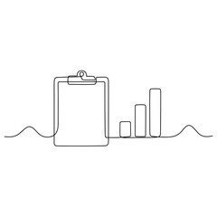Poster - Vector art of Clipboard with bar graph isolated on white background in a continuous line drawing style representing business data and financial growth.