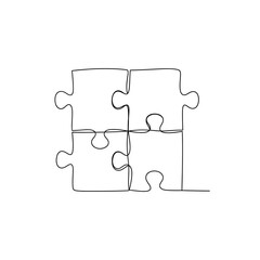 Poster - Vector art of Four jigsaw puzzle pieces connected together isolated on white background, symbolizing teamwork, problem-solving, and strategic thinking in business and design.