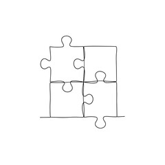 Poster - Vector art of Four puzzle pieces connected together isolated on white background, symbolizing teamwork, strategy, and problem-solving in business and creative endeavors