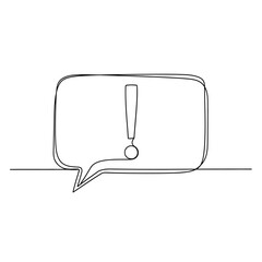 Poster - Vector art of Exclamation mark in a speech bubble isolated on white background, a simple line art illustration for communication, attention, or warning.