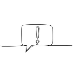Poster - Vector art of Exclamation mark in speech bubble isolated on white background, a single continuous line drawing of attention sign for communication and information