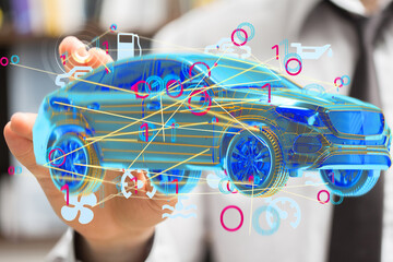Poster - Explore the digital transformation of automobiles.  Smart cars, IoT, and advanced driver-assistance systems.