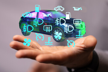 Aufkleber - Modern car diagnostics, maintenance, and repair.  Digital dashboard concept.