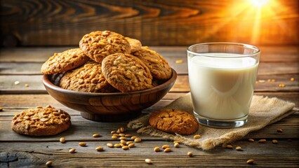 Poster - Sweet and Savory A Rustic Still Life of Freshly Baked Cookies and a Glass of Milk