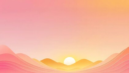 Aufkleber - Abstract layered landscape art with warm pink, orange, and yellow sunrise color gradient design.