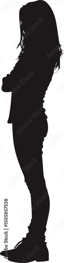 Elegant silhouette of a girl standing sideways in black and white