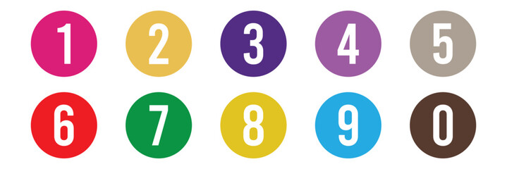 Poster - simple colorful  bullet points number set from one to nine simple flat style a number of numbers that are in a circle a number on a white background with circle and 1 to 9 and 0 in red circle. Eps10
