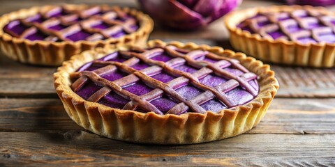 Poster - A close-up of a homemade purple pie with a lattice crust, showcasing its deliciousness and inviting you to take a bite.