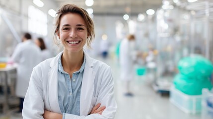 Poster - Scientist smiling confidently in a laboratory while conducting research during the day