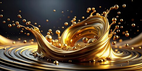 Aufkleber - A mesmerizing swirl of golden liquid, creating a captivating display of glistening droplets and intricate patterns