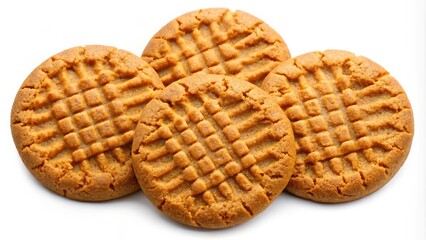 Aufkleber - A group of four peanut butter cookies with a criss-cross pattern on top, isolated on a white background.