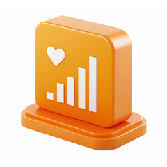 Health Progress with Heart Symbol and Rising Bar Graph in Orange with Transparent Background