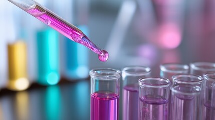 Poster - laboratory experiment with pipette and colorful test tubes showing science in action