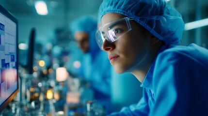 Poster - lab scientist focused on research while working with advanced technology in a modern laboratory sett