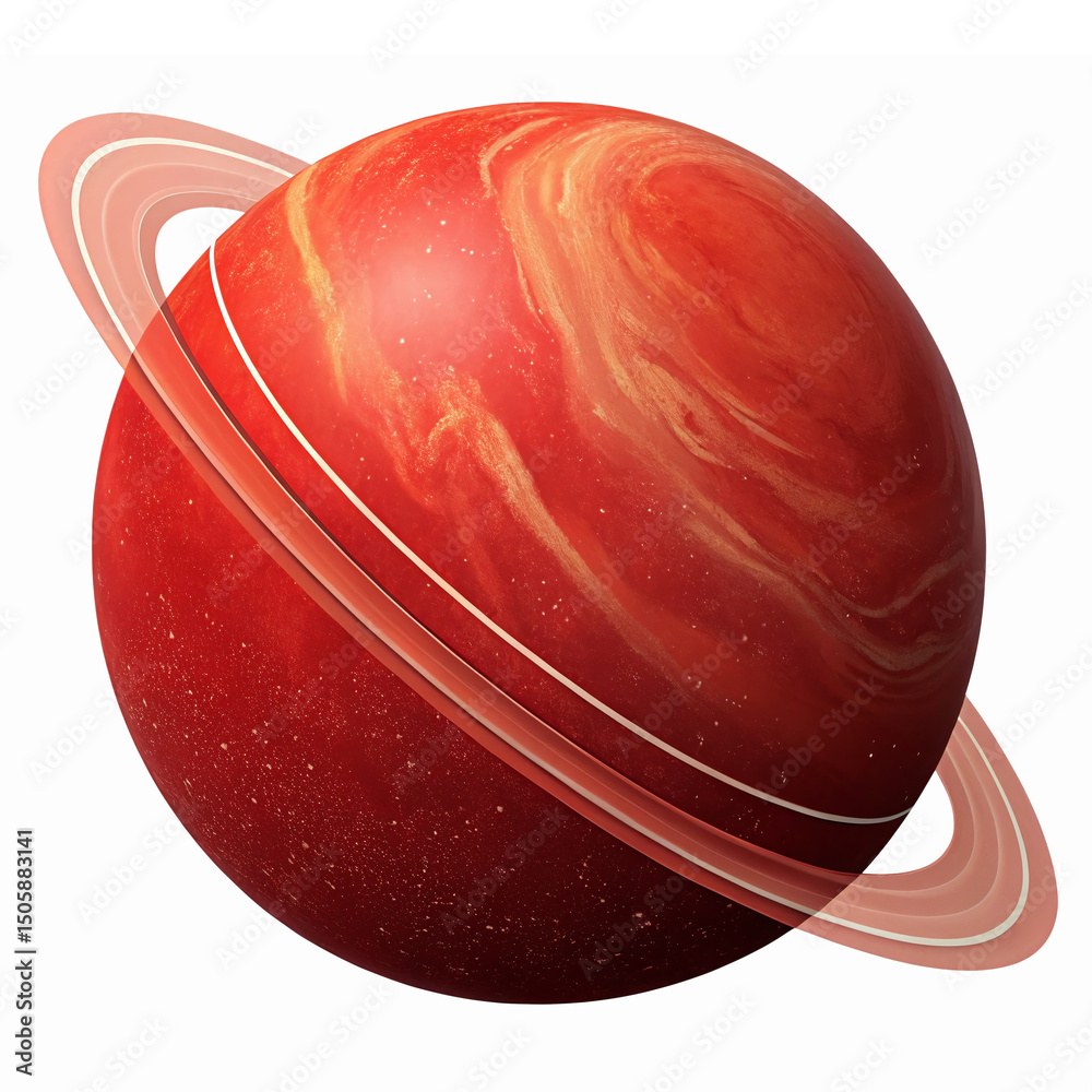 Red Ringed Planet Vivid Red Planet with Ring System on Transparent Background for Space ...