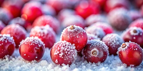 Aufkleber - A cluster of red berries frosted with a delicate layer of snow, a wintery scene of nature's beauty and delicate detail