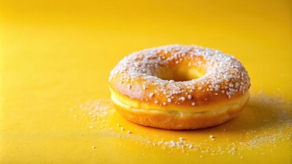 Poster - A single glazed donut with a sprinkle of sugar on a yellow background.
