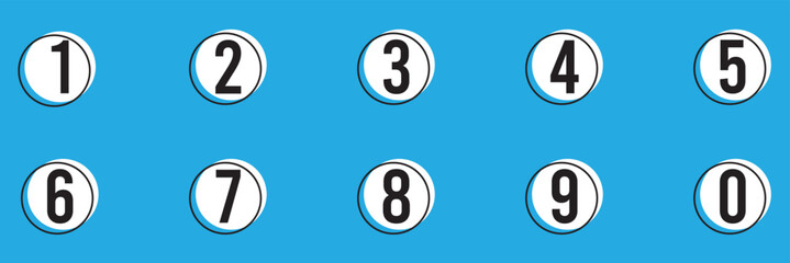 Poster - Set of 1 to 9 numbers simple design isolated. typography set of rounds 1 to 9 numbers. bullet point number icons collection. Numeral typographic line and flat icons set. Colorful bullet point number. 