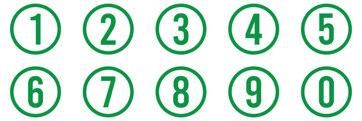Poster - Color bullet points stroke round number set from one to nine simple flat style the numbers on the circles are line. Bullet Points, info markers, Number 0, 1 to 9, Flat design  isolated vector. 