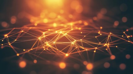 Poster - Abstract network design, glowing orange lines, dots, digital.  Possible use Technology background, data visualization