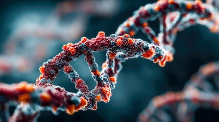 Poster - Hyperrealistic close-up of a colorful DNA double helix structure, showcasing molecular complexity and genetic science