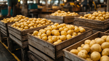 Poster - Processing potatoes in a lively factory floor during a bustling workday