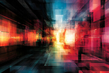Fototapete - Colorful abstract digital cityscape.