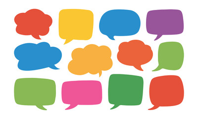 Poster - Set of colorful blank empty speech bubbles for text, chatting, message box. flat speech bubble and dialogue set vector. Colorful chat text doodles.