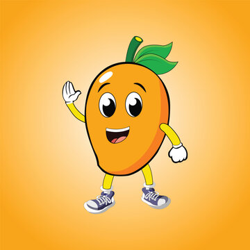 Happy Mango Cartoon Character with Waving Hand