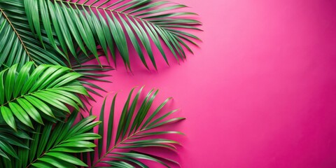 Fototapete - Tropical Palm Leaves on a Vibrant Pink Background