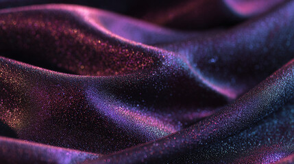 Poster - A close up of shimmering purple and pink fabric with soft folds and a glittering textured surface