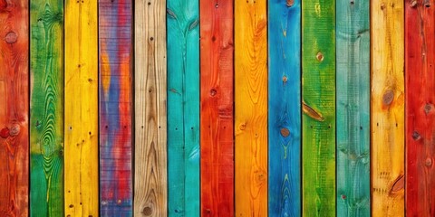 Poster - Vibrant and colorful wooden planks with a variety of colors and textures, creating a dynamic and visually appealing background.