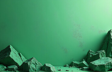 Poster - bright green grunge background featuring toned mountain texture green stone accents ample copy space
