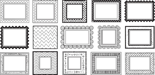 Poster - Isolated Scalloped And Zigzag Frame Collection, Minimal Line Art, Decorative Borders, Elegant Outline, Simple Design, Editable Vector, Classic Ornament, Modern Decoration Elements