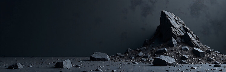Aufkleber - dark rugged landscape black stone mountain formation rough textured background black rocks earthy