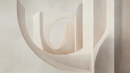 Poster - Abstract White Architecture in Minimalist Style with Smooth Curves and Shapes against a Soft Beige Background