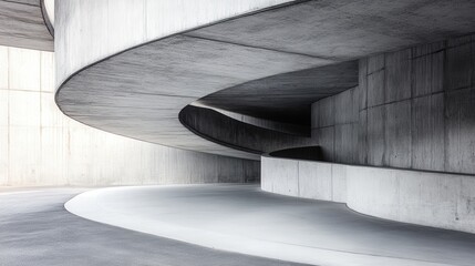 Poster - Abstract concrete architecture with curved lines in a minimalist design showcasing modern urban structures and smooth textures in a bright light environment