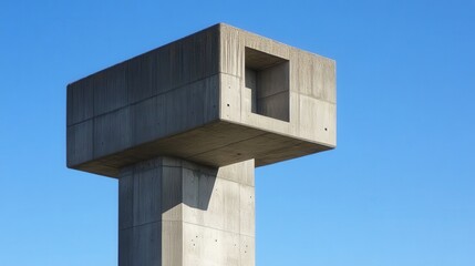 Poster - Abstract concrete structure with geometric shapes against a clear blue sky showcasing modern architectural design and minimalist aesthetics