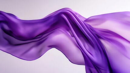 Poster - Graceful Flowing Purple Fabric Fluttering in the Air Against Soft Light Background for Artistic and Creative Use in Design Projects