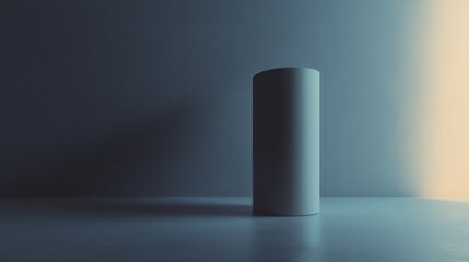 Poster - Minimalist cylindrical object with dramatic shadow and light contrast in an abstract studio setting for creative projects and artistic concepts